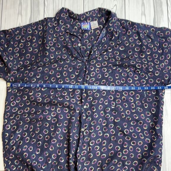 Vintage Fine Line All over Print Silk Button Down Blue Large - Picture 5 of 7